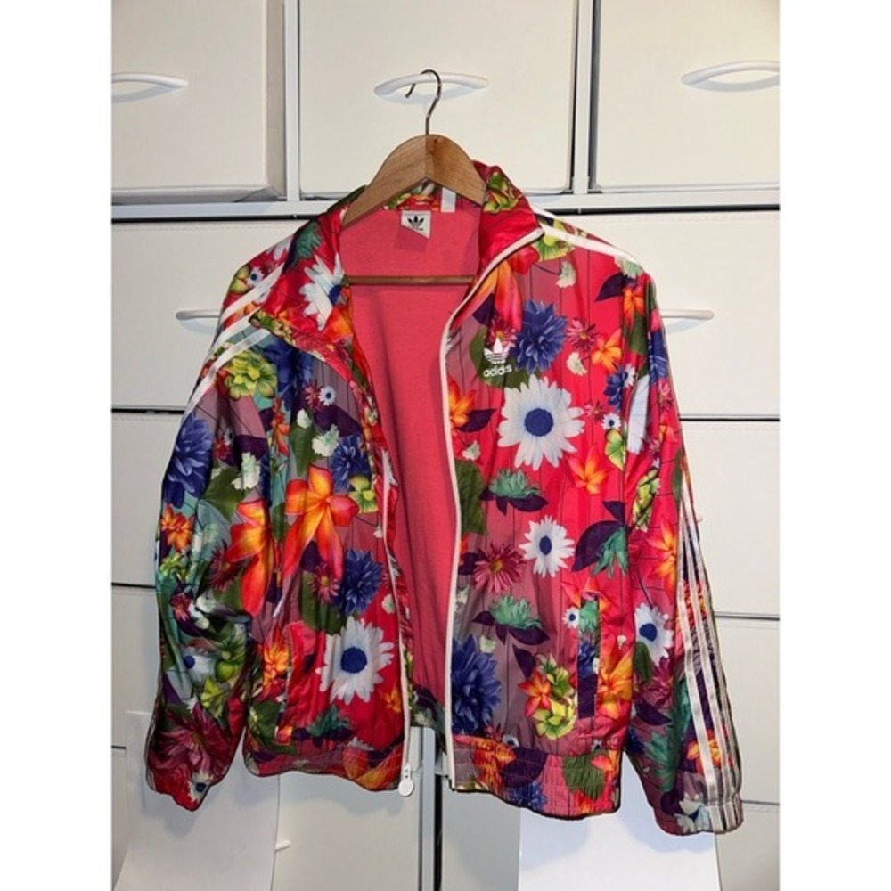 Adidas Youth Full Zip Windbreaker Floral Pink Track Jacket Girls Size L H13